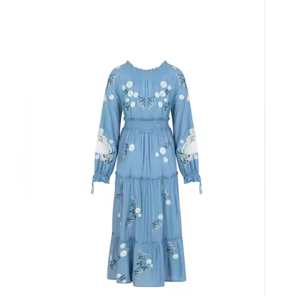 Chic Blue Floral Long Sleeve Dress - Picture 10 of 16